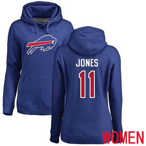 NFL Women Buffalo Bills #11 Zay Jones Royal Blue Name and Number Logo Pullover Hoodie Sweatshirt->women nfl jersey->Women Jersey